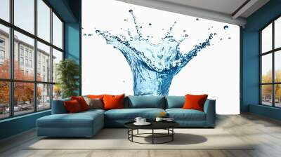 Beautiful magical splash blue transparent water on white background. Generative AI Wall mural