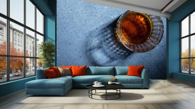 Glass of golden whiskey, Strong alcoholic drink, Long banner format. top view Wall mural