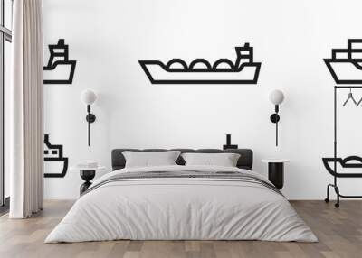 cargo ship line icon set. river and sea cargo vessels. water transportation symbols Wall mural