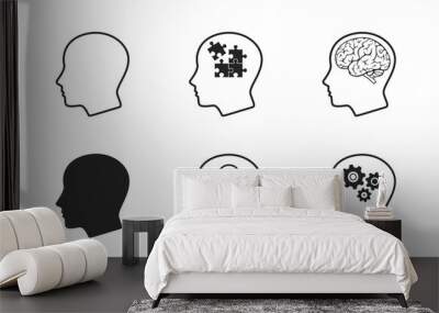 human head icon set. mind process and business solutions symbol. web design symbols and infographic elements Wall mural