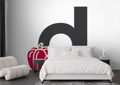 lowercase letter d with bell pepper and tomato. vegetable alphabet logotype. harvest and agriculture design Wall mural