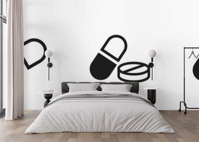 pill icon set. medicament and pharmaceutical symbol. medical design element Wall mural