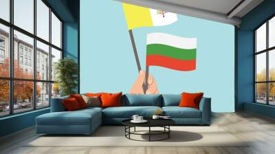 Flags of Vatican City and Bulgaria, Hand Holding flags Wall mural