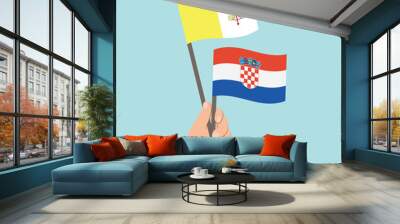 Flags of Vatican City and Croatia, Hand Holding flags Wall mural