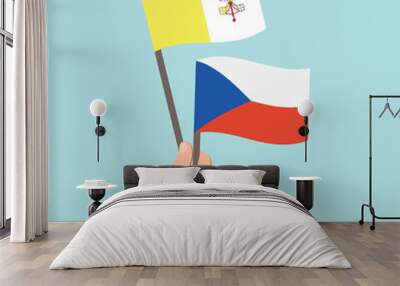 Flags of Vatican City and Czech Republic, Hand Holding flags Wall mural