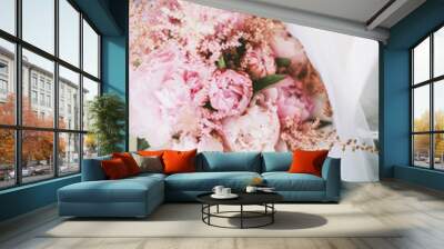 Tender and sweet pink wedding bouquet Wall mural