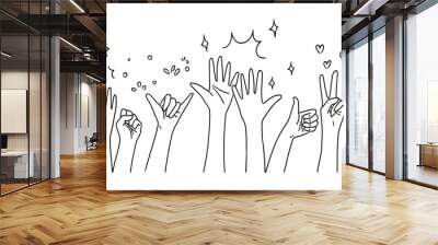 doodle hands up,Hands clapping with love. applause gestures. Give and share your love to people. vector illustration Wall mural