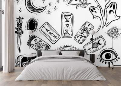 Wicca doodles set Wall mural