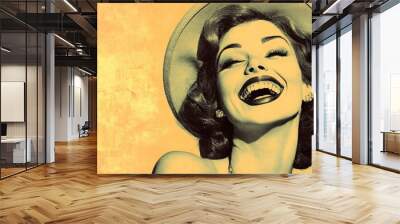 Collage  pinup pop retro sketch image of happy funny lady laughing hahaha isolated Wall mural