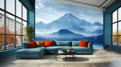 Sea, sky and mountain in the misty cloud blue landscape Wall mural