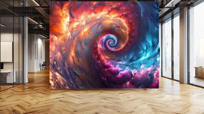 Spiral vortex with a 3D effect and vibrant colors, 4K hyperrealistic photo Wall mural