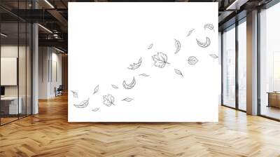 Leaves fall set in doodle style, vector illustration. Wave cold air during windy weather. Maple leaf outline for print and design. Isolated black element on white background. Autumn symbol nature Wall mural