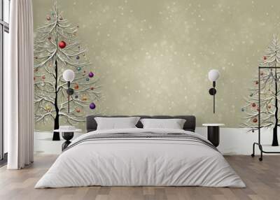 christmas tree on snow, illustration Wall mural