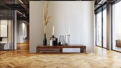 candles with a vase on the table in front of the window Wall mural