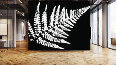 Grunge natural fern leaf white on a black background. Vector illustration Wall mural