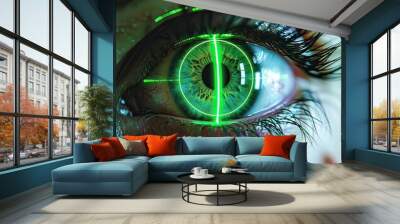 A detailed photograph of a human eye, focusing closely on the iris and surrounding features Wall mural