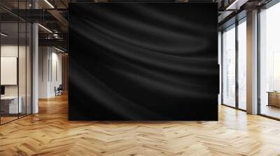 Abstract black background. Black silk satin texture background. Beautiful soft folds on the fabric. Black elegant background with copy space for your design. Wall mural