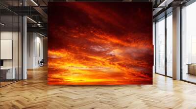 Abstract dark red background. Dramatic fiery bloody sky. Fantastic golden sunset background with copy space for design. Halloween, evil, armageddon, apocalypse concept. Web banner. Wall mural