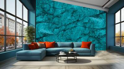 Blue green stone background. Underwater rocky texture. Close-up. Toned mountain texture.  Wall mural