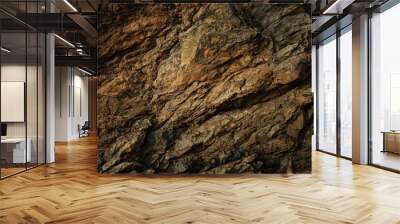 Dark red orange brown rock texture with cracks. Close-up. Rough mountain surface. Stone granite background for design. Nature. Wall mural