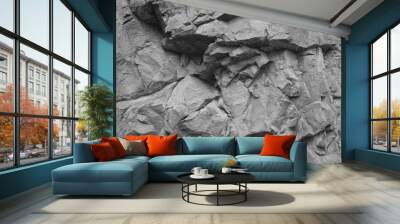 Gray stone background. Mountains texture closeup. White rock texture. Volumetric rocky texture grunge background. Natural rock block. Detail. Wall mural