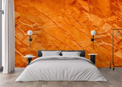 Red orange grunge background. Toned stone texture. Mountain texture close-up. lush lava color trend 2020. Bright colorful rock texture banner for your design. Wall mural