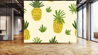 Bright tropical print, fruit, pineapple, ananas. Abstract trendy background. Seamless  pattern Hand drawn, vector Wall mural