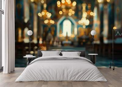 Blurred abstract Orthodox church background, traditional Christian faith setting. Wall mural