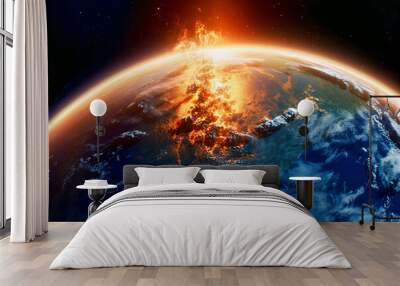 close up of earth on fire,global warming concept Wall mural