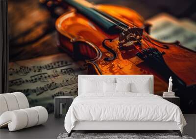 Glowing classical instruments in a sparkling symphony, filling the stage with magic Wall mural