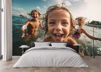 kids having fun together in the sea ,summer vacations Wall mural