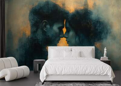 the theme of a couple and sensitive relationships with a minimalist style Wall mural