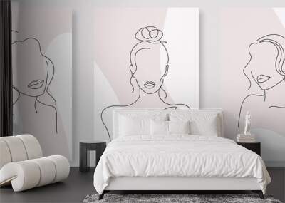 Collection of Abstract Minimalist Line Art Prints with Woman Face Line Drawing. Mid Century Modern Creative Minimal Design for Wall Decor, Print, Poster, Banner, Cover and Social Media. Vector EPS 10
 Wall mural