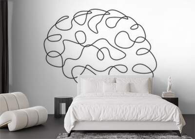 Continuous Line Drawing of Brain Trendy Minimalist Line Art Illustration. Brain One Line Abstract Drawing. Minimalist Contour Drawing. Vector EPS 10. Wall mural