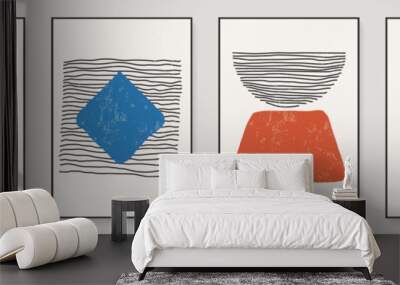 Mid Century Modern Posters Set with Lines and Geometric Shapes. Abstract Minimalist Line Art Prints set, Good for Wall Decor, Creative Cover and Brochure Design, Cards. Vector Illustration Wall mural