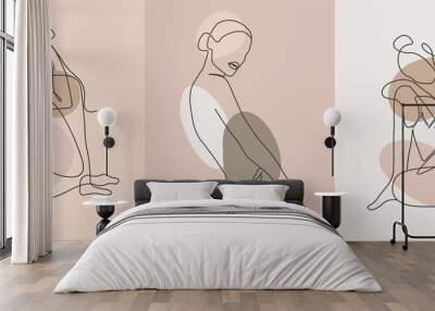 Nude Body One Line Drawing Set. Woman Body Sketch Art. Female Figure Abstract Minimalist Silhouette. Vector EPS 10 Wall mural