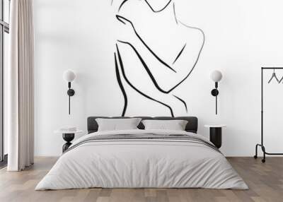 Trendy Line Art Drawing of Woman Body. Female Figure Nude Body Line Art Vector Illustration for Wall Decor, Spa, T-shirt, Print, Poster. Female Naked Figure Creative Drawing in Modern Linear Style Wall mural