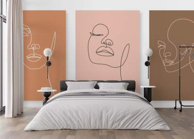 Women Faces Line Drawing Set. Abstract Female Head Modern Line Art Drawing for Wall Decor, Prints, Posters. Woman Line Art Set. Abstract Female Bedroom Decor Face Print. Vector EPS 10 Wall mural