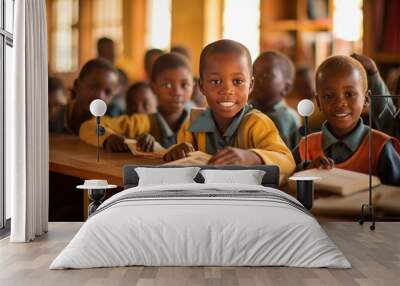 Children from Africa reading and learning together in a community school, highlighting their dedication to education Generative AI Wall mural