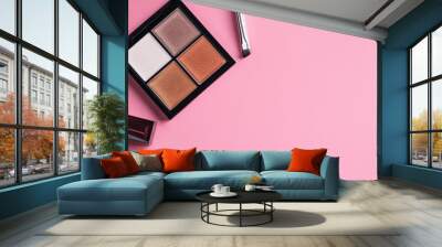 Set of decorative cosmetics on color background. Eyeshadow Wall mural