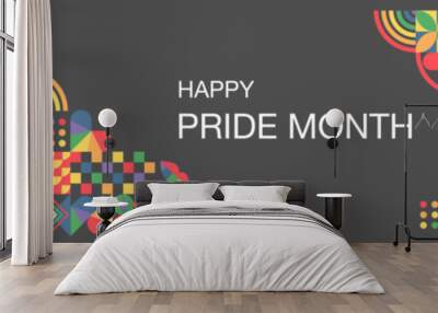 A set of templates with rainbow colors of pride month. LGBT Pride Month. Love, freedom, support, peace.Abstract geometric background. Vector illustration Wall mural