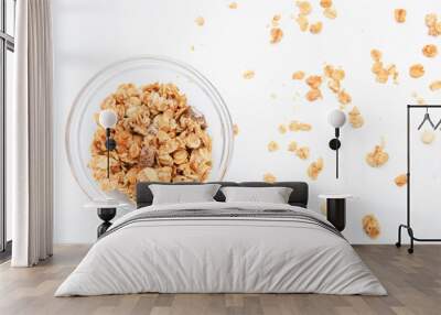 Crispy muesli dry Breakfast isolated on white background selective focus, top view Wall mural