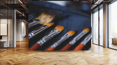 Make-up brushes of shadows in dark case Wall mural