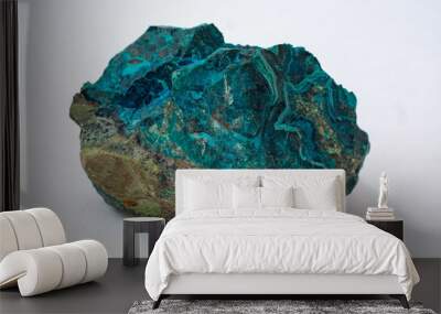 copper ore from a copper mine in Chile, a green stone on a white background. Wall mural