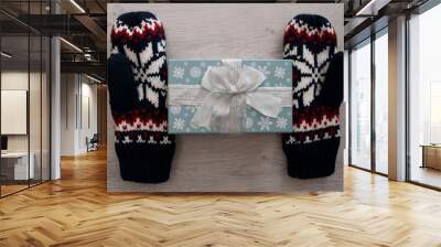 two mittens and a gift box Wall mural