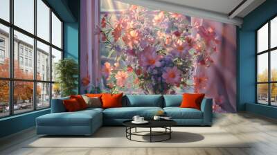 flowers on window Wall mural