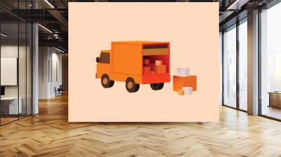 3d vector delivery van with boxes. Delivery  shopping concept. Orange car. Logistics Wall mural