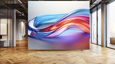 A colorful, glossy glass ribbon with a holographic, curved wave design that appears to be in motion. Design element is suitable for banners, backgrounds, and wallpapers. AI generated Wall mural