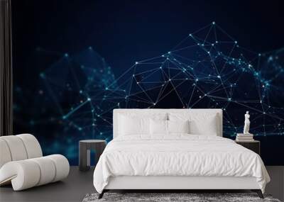 Abstract background, futuristic technology with polygonal shapes, particle grid, computerised geometric digital communication structure. AI generation Wall mural