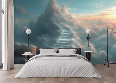 Majestic Staircase to Heaven Amongst Clouds Wall mural